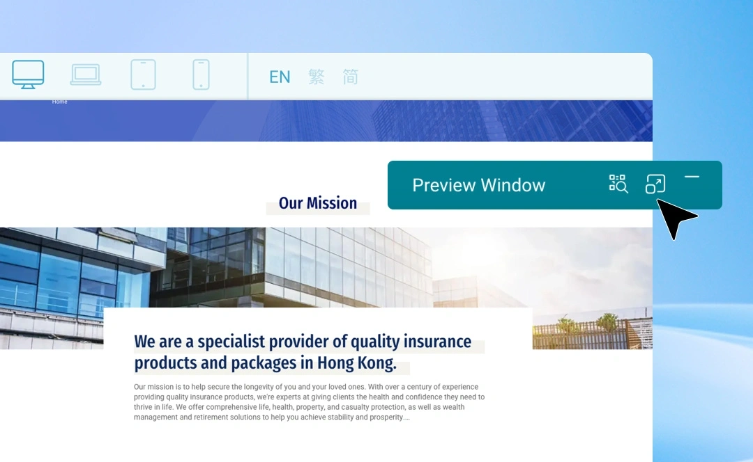 Preview window with cursor hovering on preview window button
