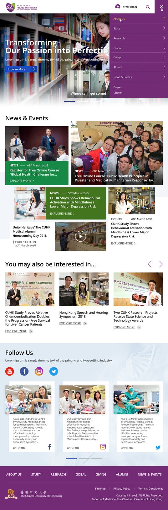 CUHK Faculty of Medicine Tablet Homepage menu