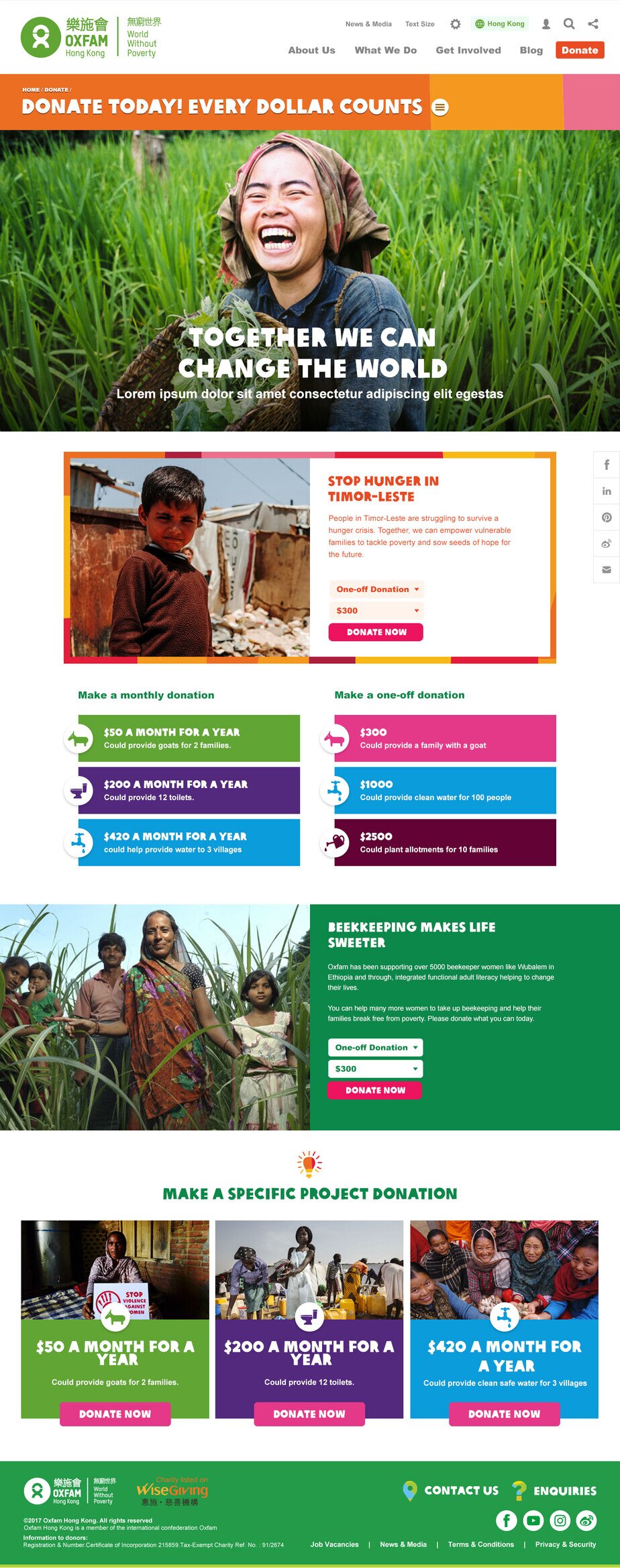 Oxfam Hong Kong website screenshot for desktop version 3 of 7