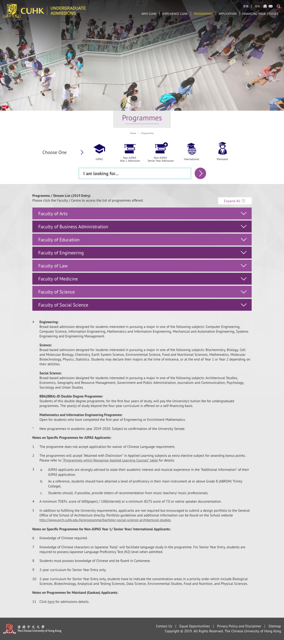 Desktop CUHK Admission Programmes