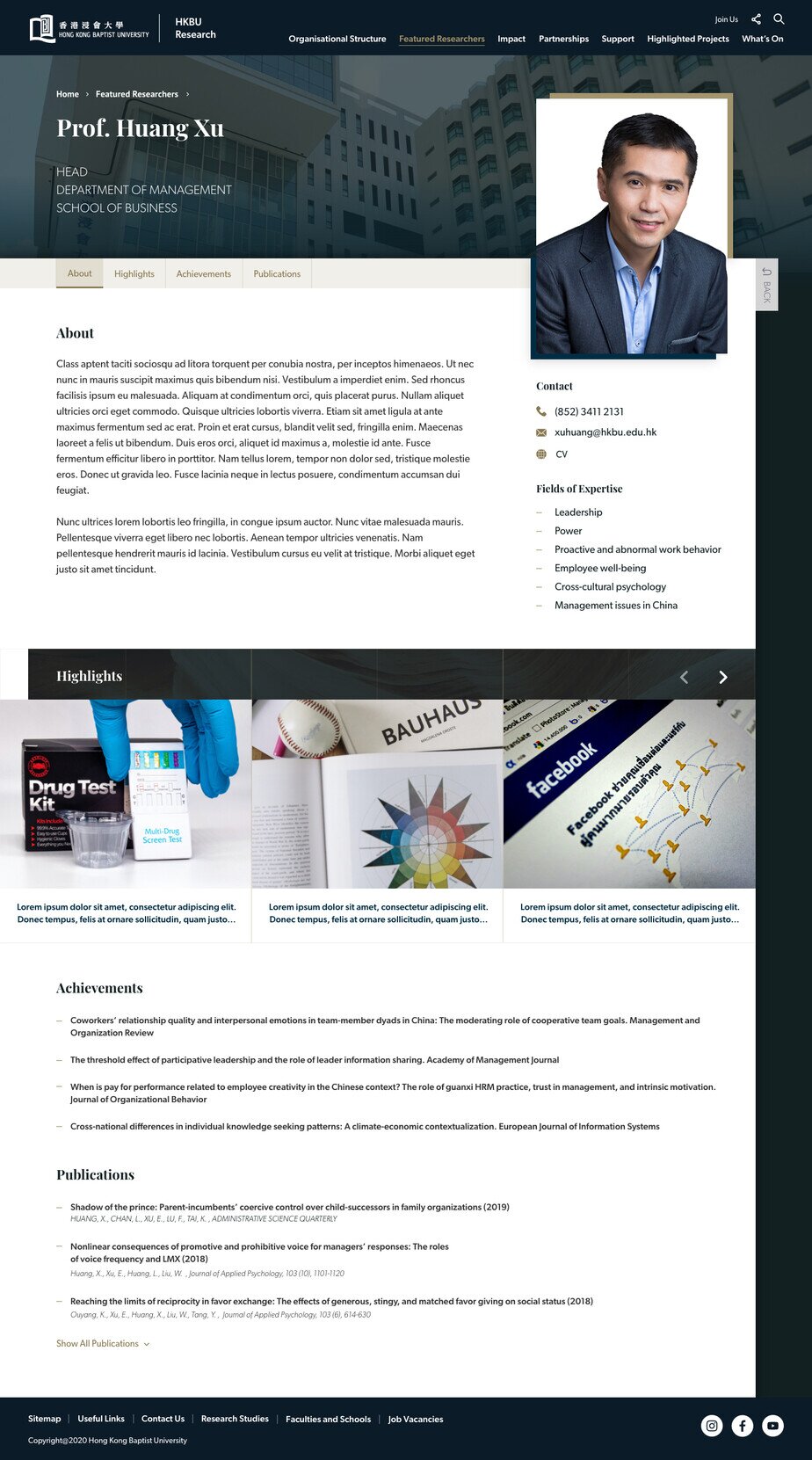 HKBU Research Desktop Researcher Detail Page