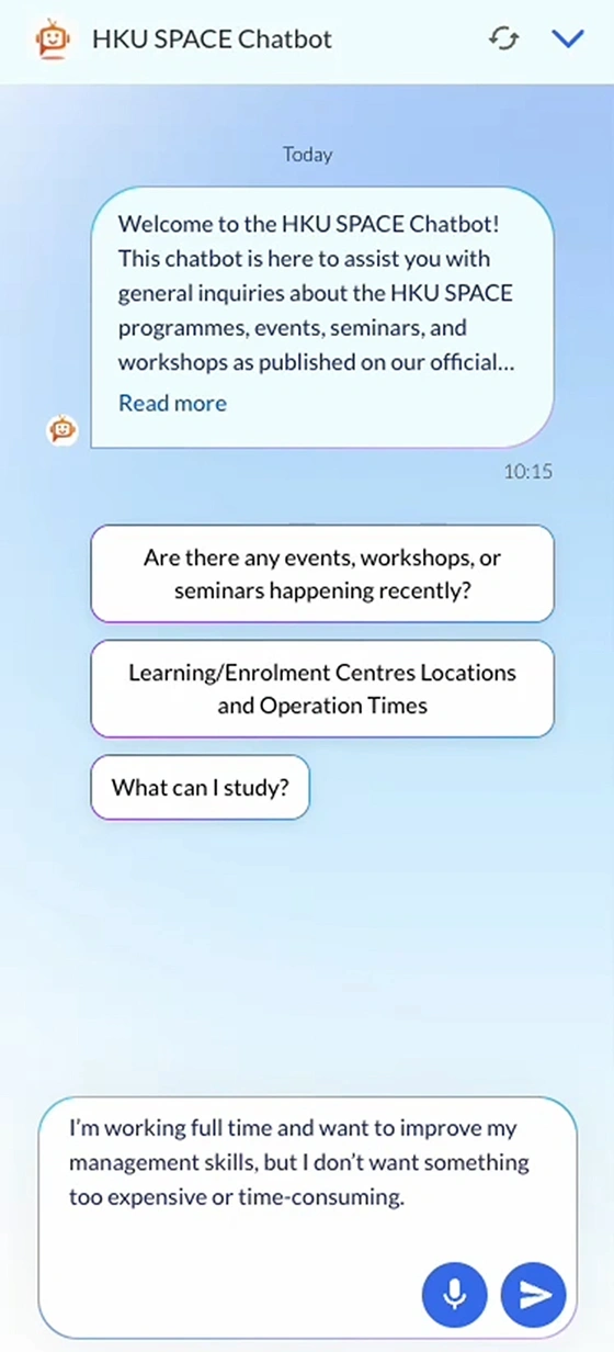 inputting a question for the ai chatbot in mobile view